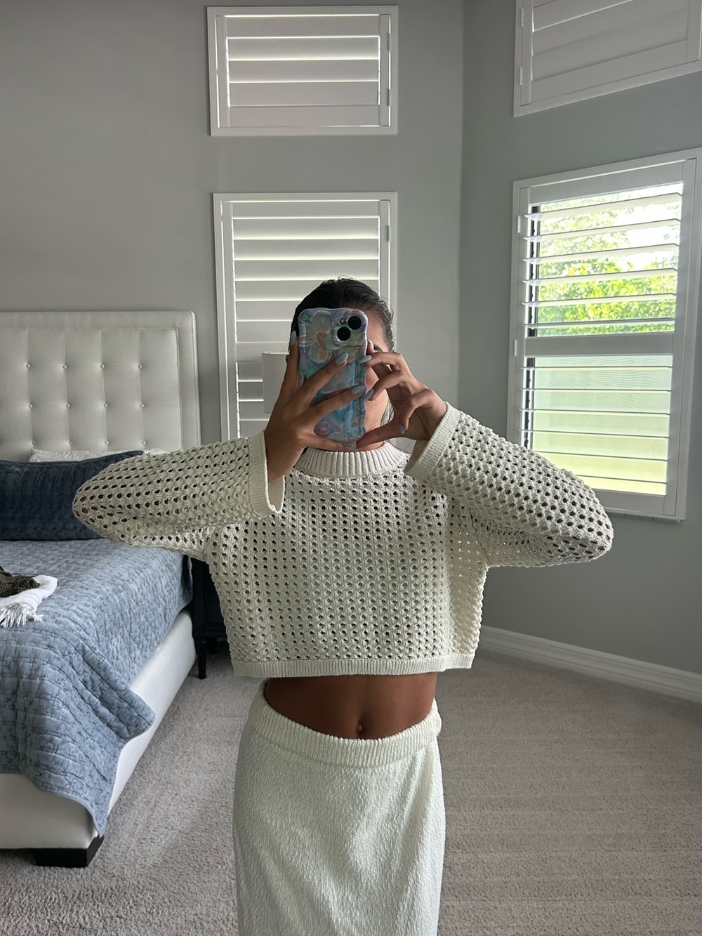 H&M Ivory Open-Knit Cropped Sweater Set